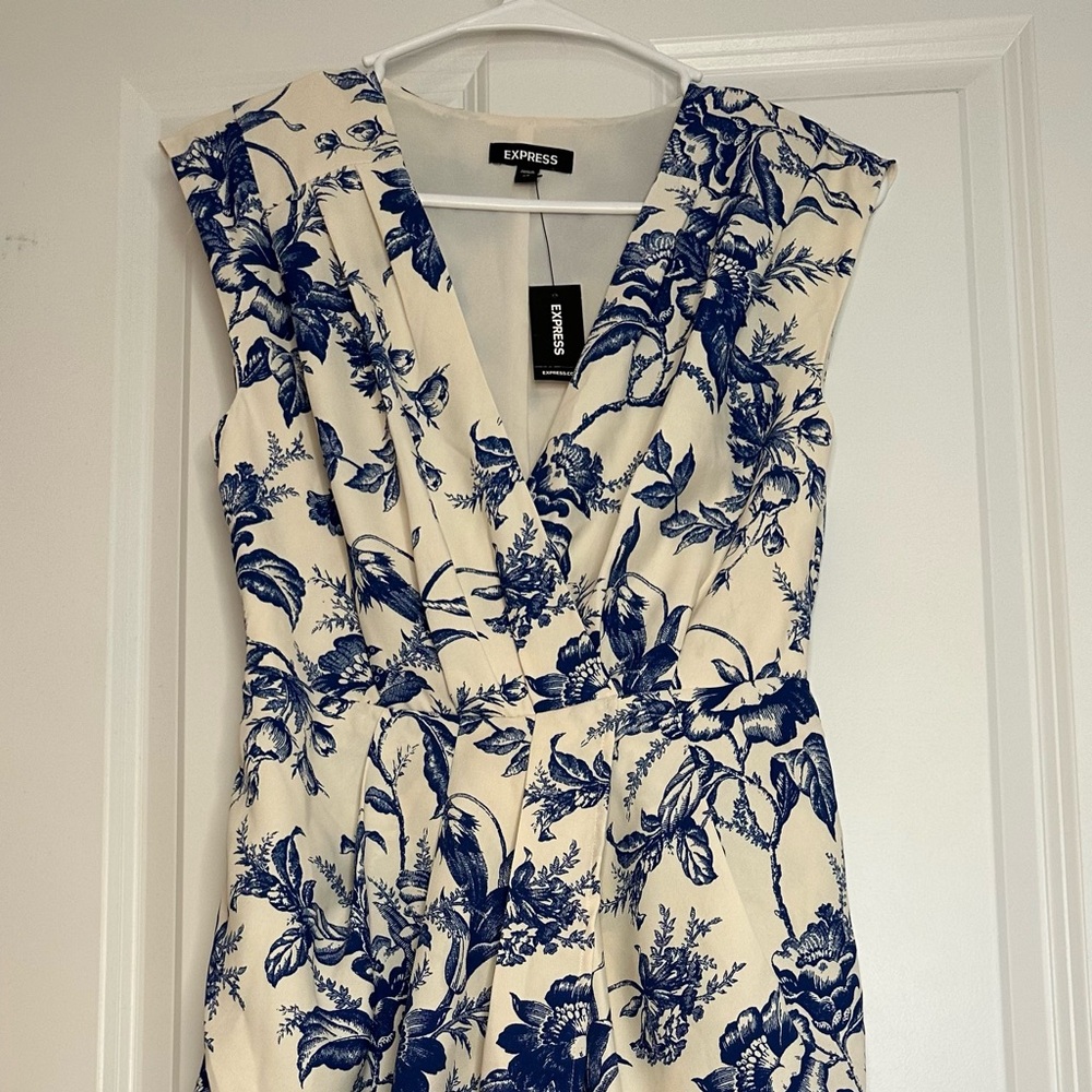Express Dress New with Tags Winter White with blue flowers